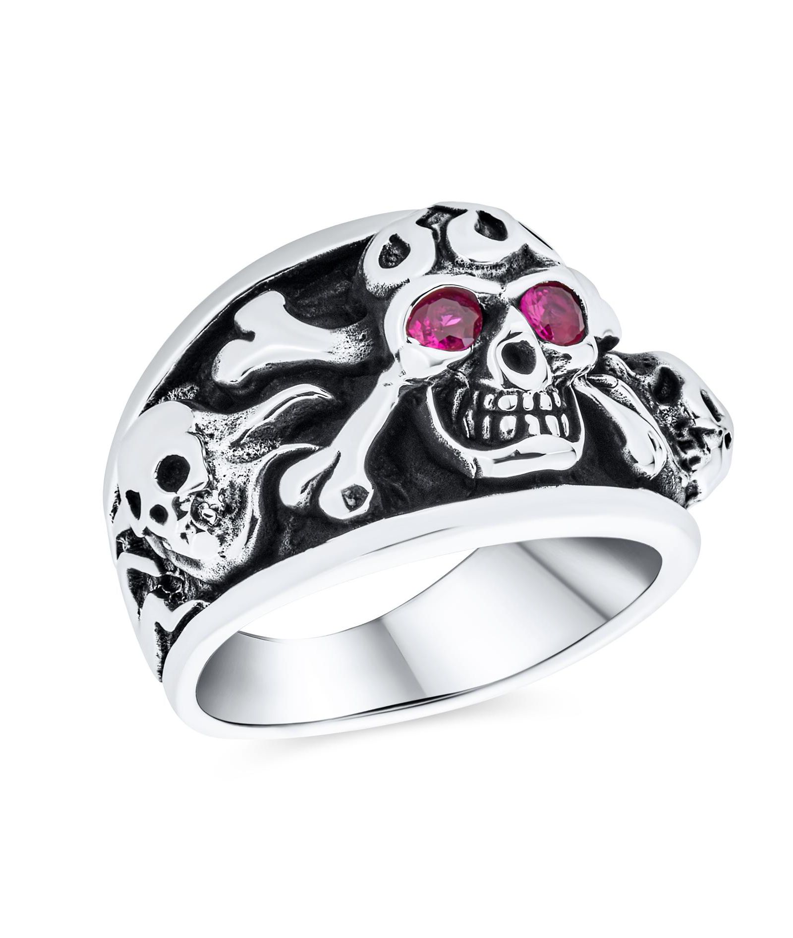 Кольцо Bling Jewelry Goth Biker Crossbones and Skulls из оксидированного стерлингового серебра
