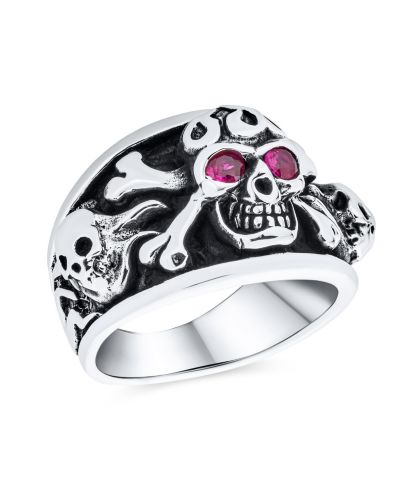 Bling Jewelry Goth Biker Jewelry Crossbones and Skulls Band Ring Oxidized Sterling Silver