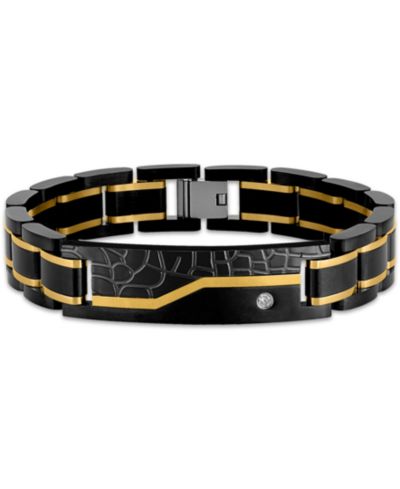 Esquire Men's Jewelry Diamond Watch Link Bracelet (1/20 ct. t.w.) in Black & Gold Ion-Plated Stainless Steel, Created for Macy's