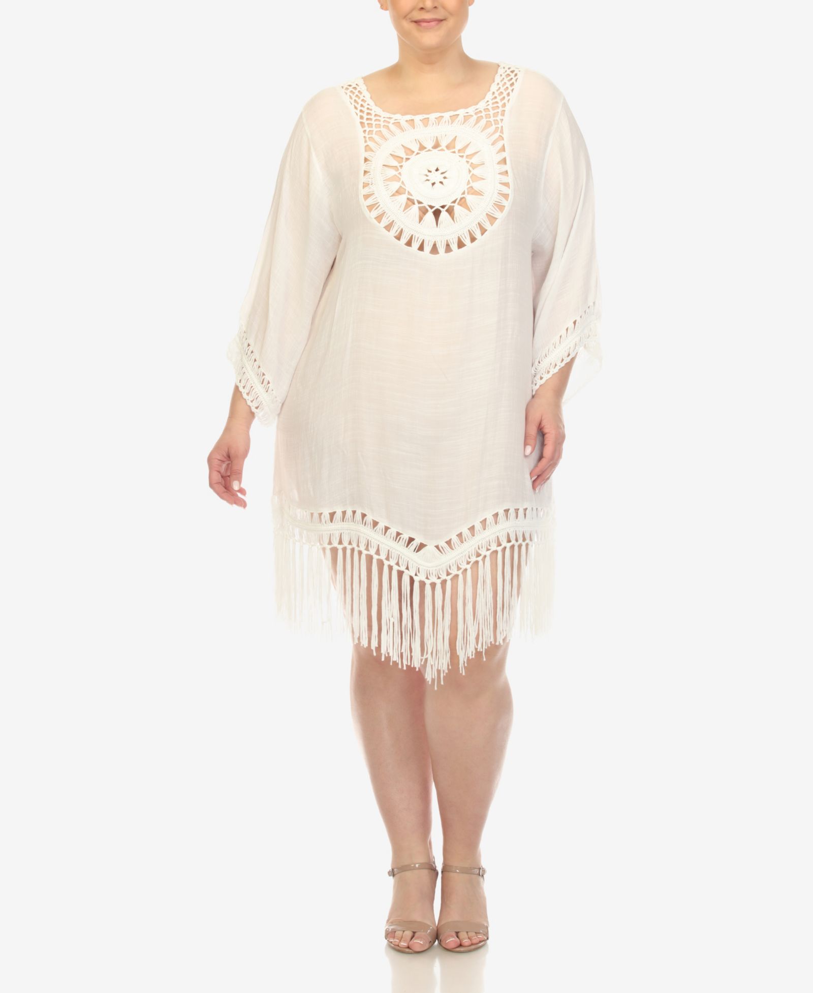 White Mark Платье Plus Size с вязаным крючком и бахромой
