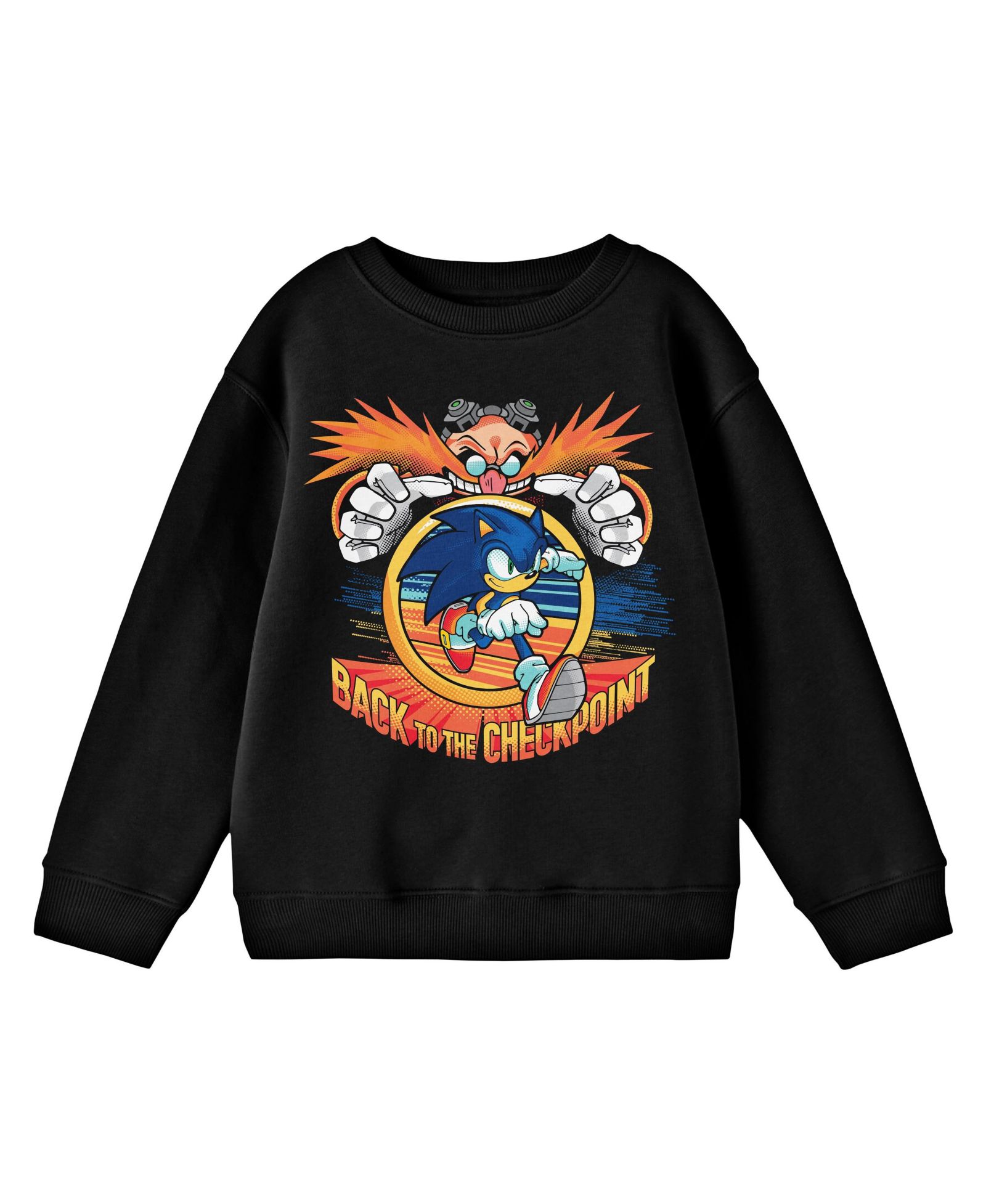 Sonic The Hedgehog детский свитшот Bioworld Dr. Eggman "Back To The Checkpoint" черный с круглым вырезом