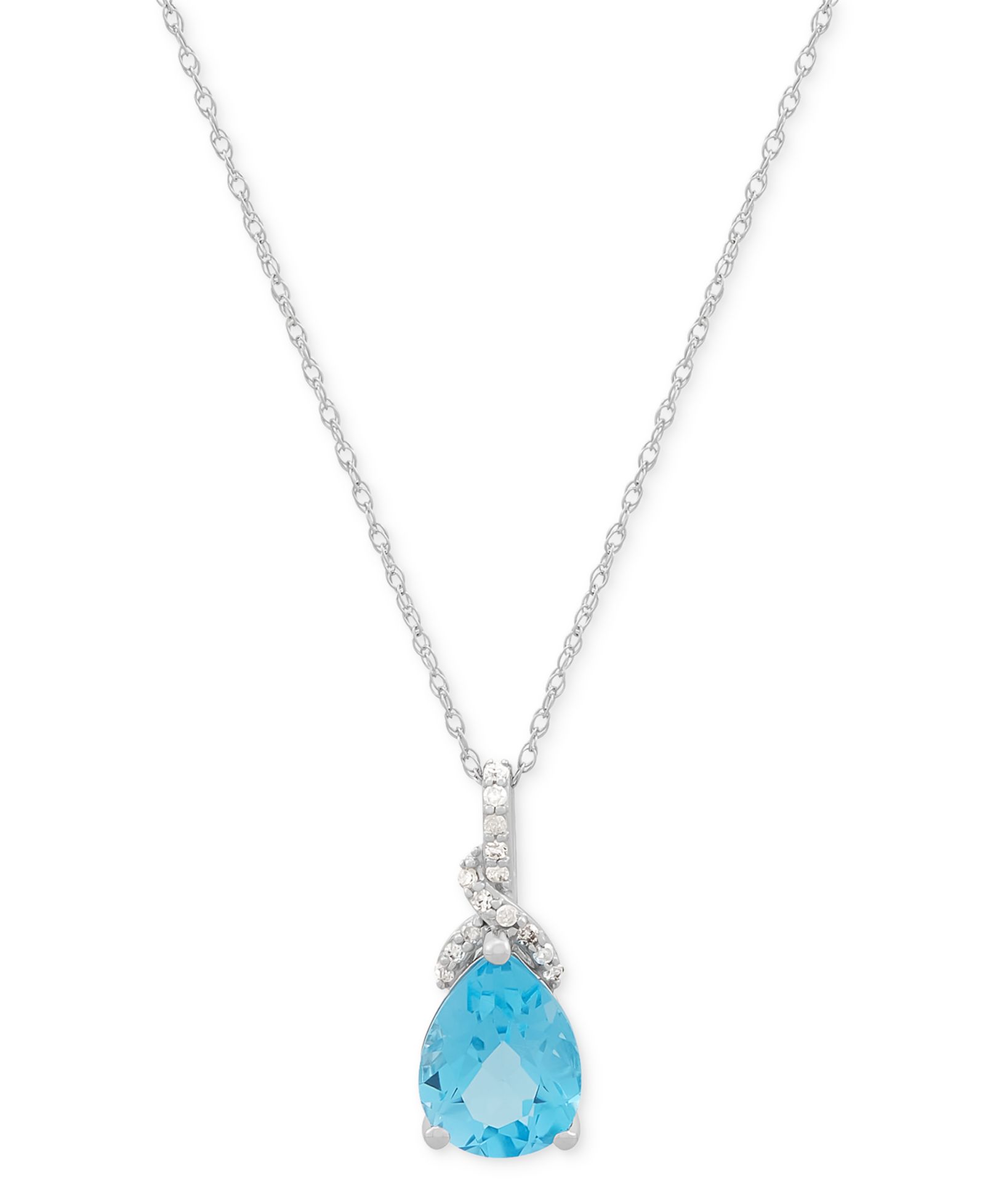 Подвеска-кулон Macy's Swiss Blue Topaz (2 ct. t.w.) & Diamond (1/20 ct. t.w.) Pear & Swirl 18" в 14k White Gold