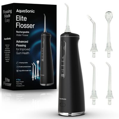 AquaSonic Elite Flosser - Rechargeable Water Flosser with 4 Tips - Oral Irrigator with 4 Modes - Portable & Cordless