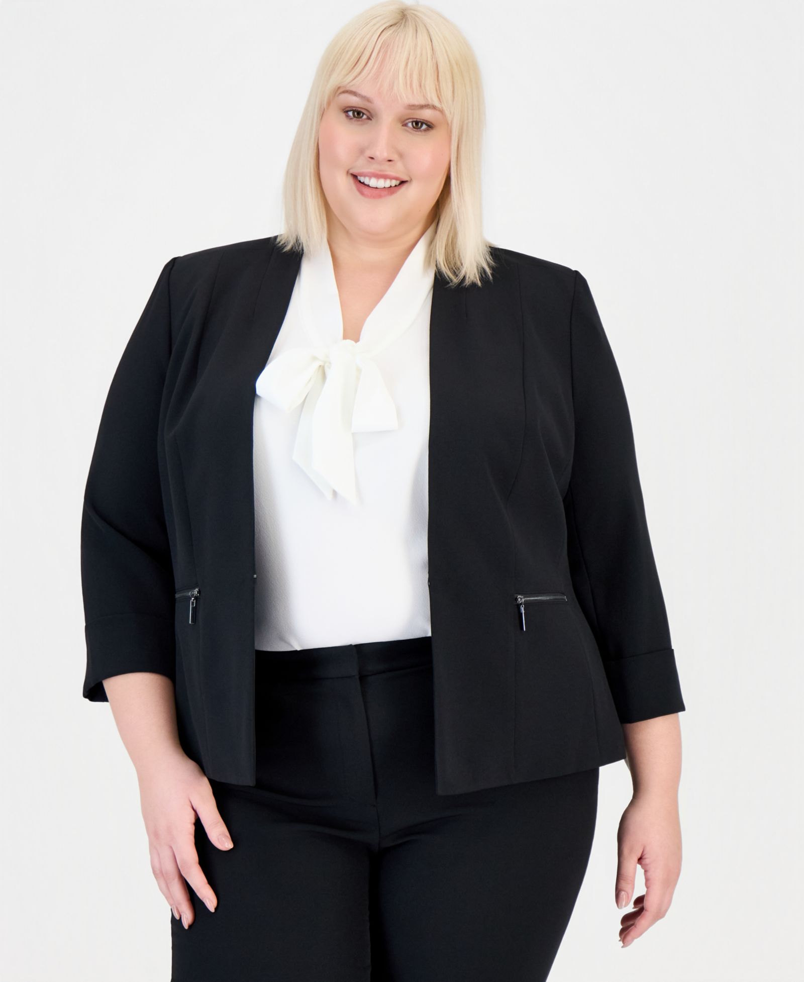 Kasper Plus Size Блейзер без воротника с рукавом 3/4