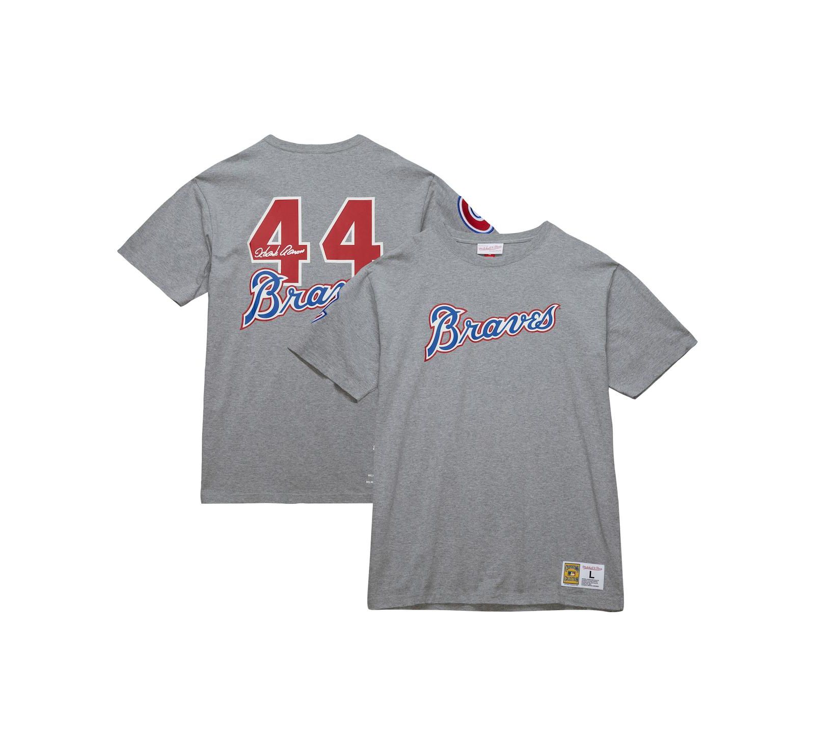 Мужская футболка Mitchell & Ness Hank Aaron Atlanta Braves Legends, серая меланж