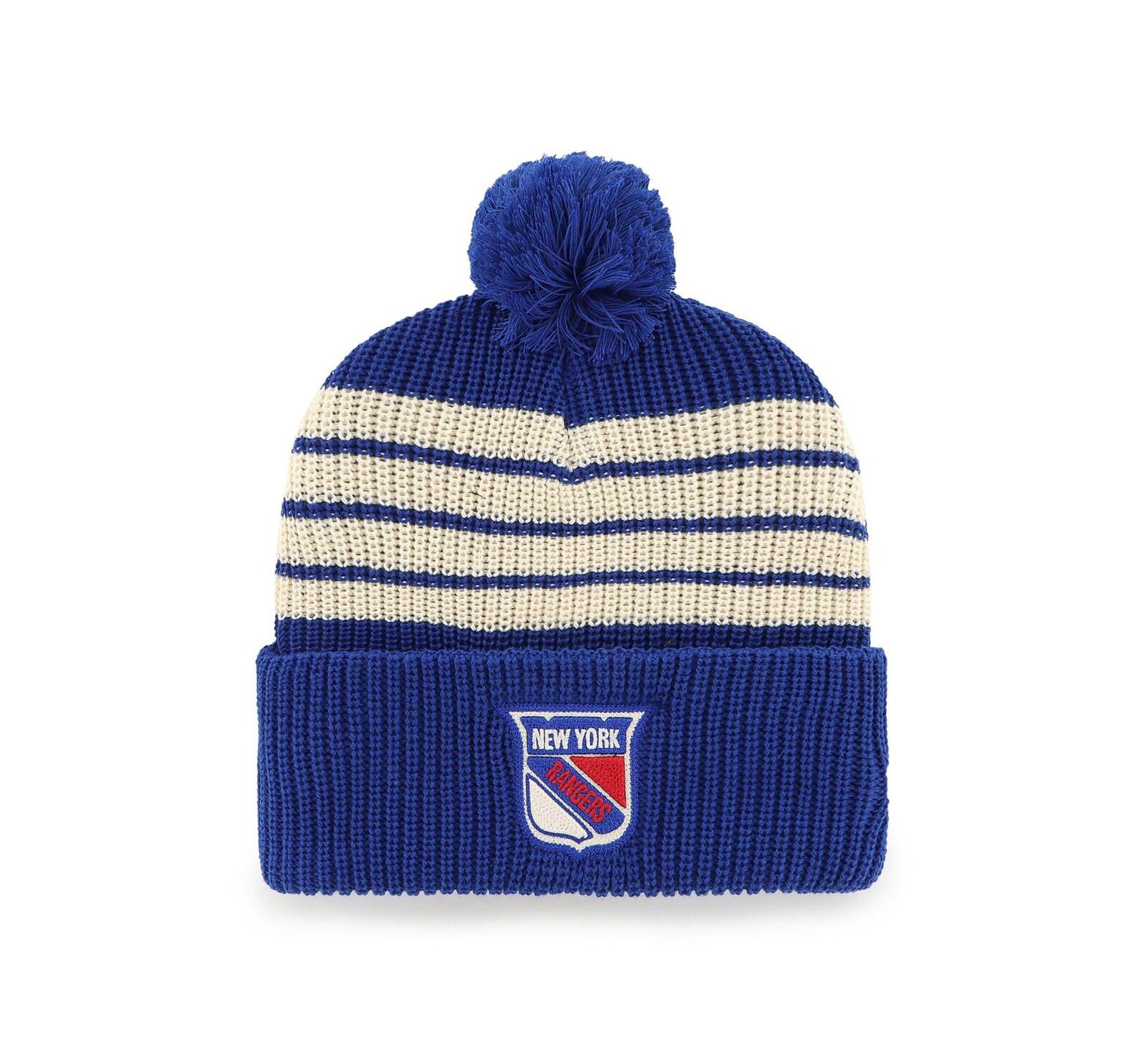 Мужская вязаная шапка '47 Brand Blue New York Rangers Old Time Hockey Barn с помпоном