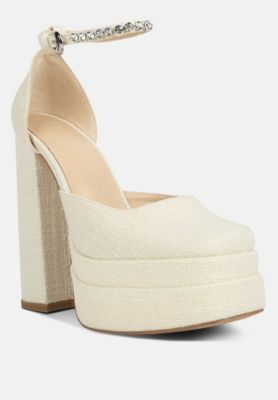 Rag and Co Womens Cosette Diamanate Embellished Ankle Strap High Block Heel Sandals