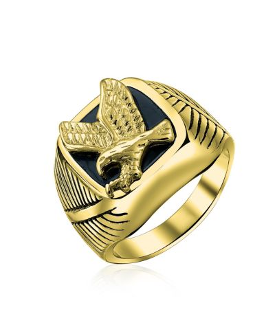 Мужское массивное кольцо Bling Jewelry Square Black Patriotic USA American Bald Eagle из нержавеющей стали