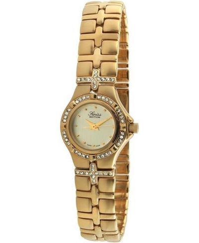 Swiss Edition Women's Luxury 23K Gold Plated Crystal Bezel and Bracelet Dress Watch