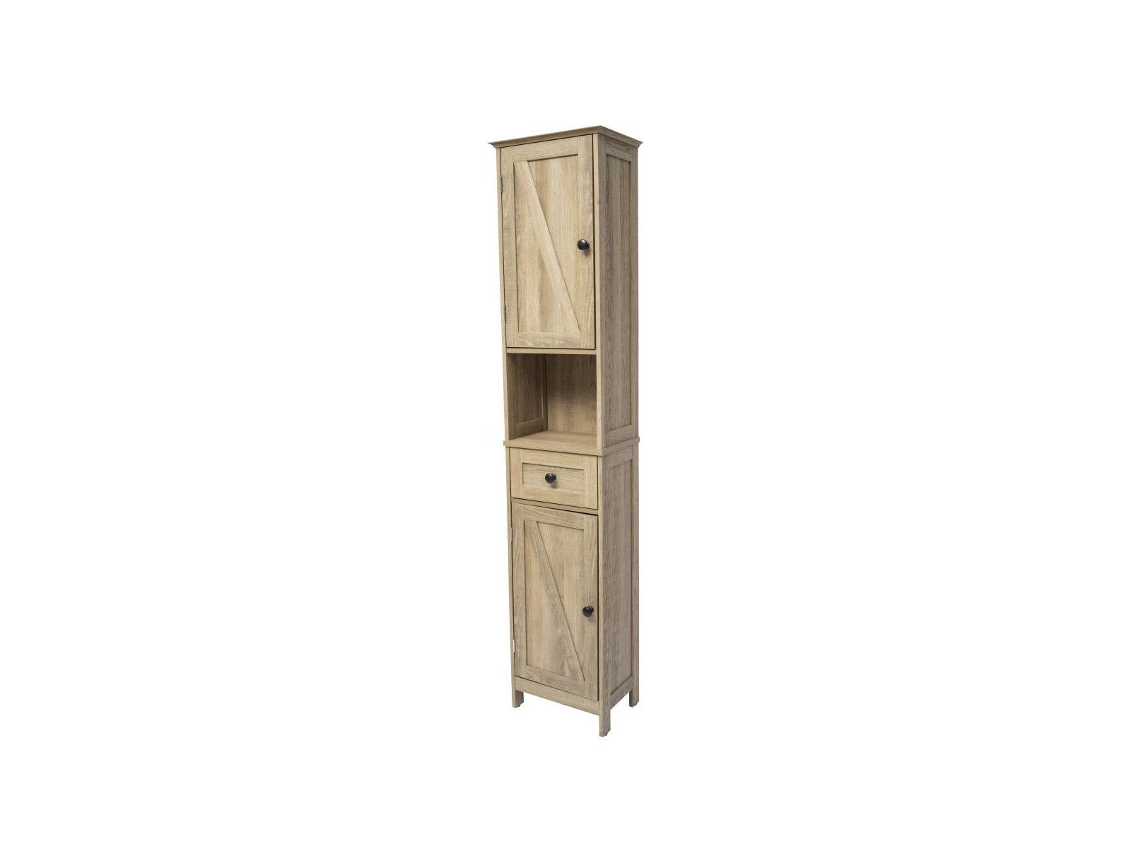 MERRICK LANE 1Pc Slim Linen Tower with Drawer, Magnetic Doors & Open Shelf Organizer