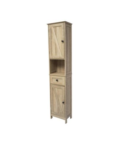 MERRICK LANE 1Pc Slim Linen Tower with Drawer, Magnetic Doors & Open Shelf Organizer