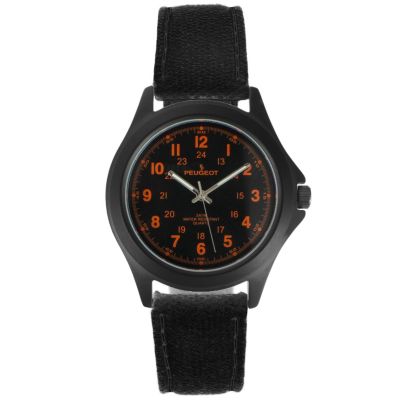 Peugeot Men's 40mm Military Dial Sport Watch with Black Canvas Strap