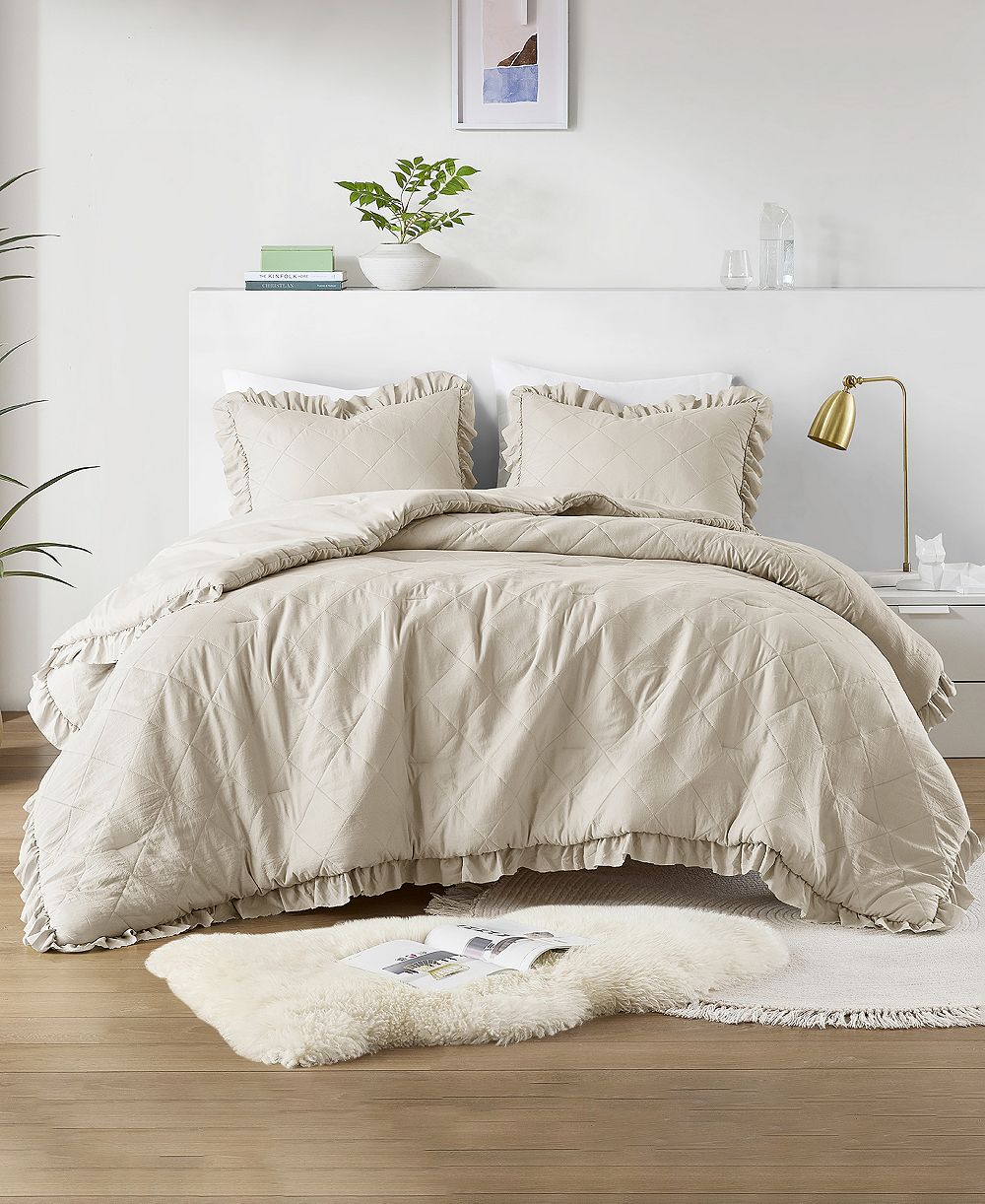 510 Design Phoebe Diamond Quilted Ruffle Edge 3-Pc. Comforter Set, Full/Queen