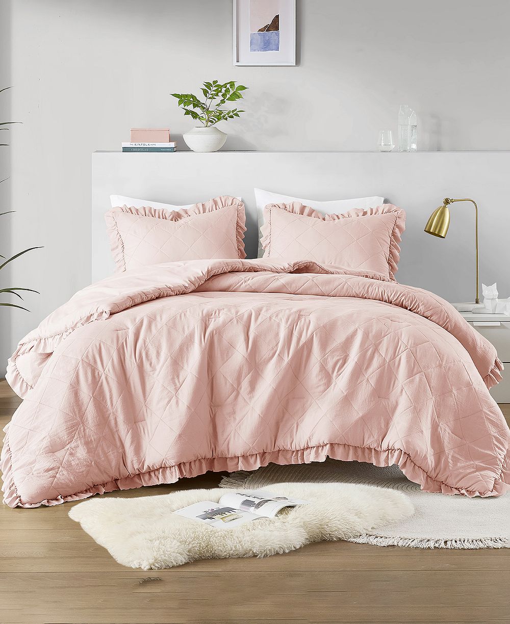 510 Design Phoebe Diamond Quilted Ruffle Edge 3-Pc. Comforter Set, King/California King