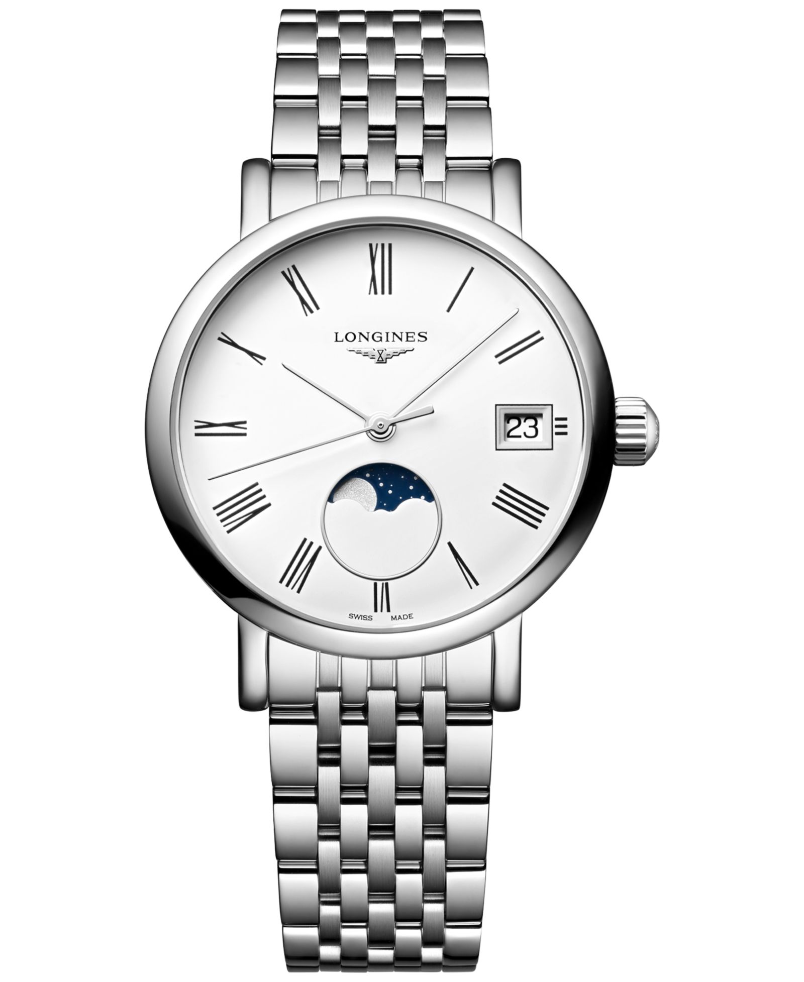Женские часы Longines Swiss Elegant Moonphase Stainless Steel, 30mm