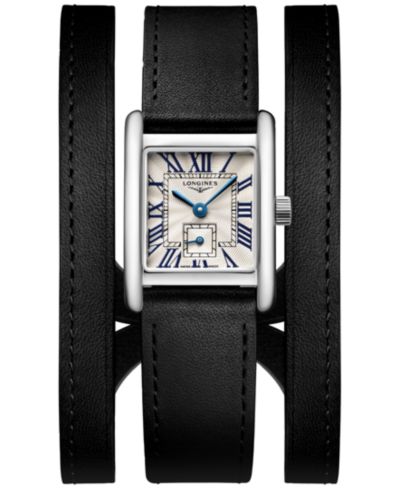 Longines Women's Swiss Mini Dolcevita Black Three-Row Leather Strap Watch 29mm