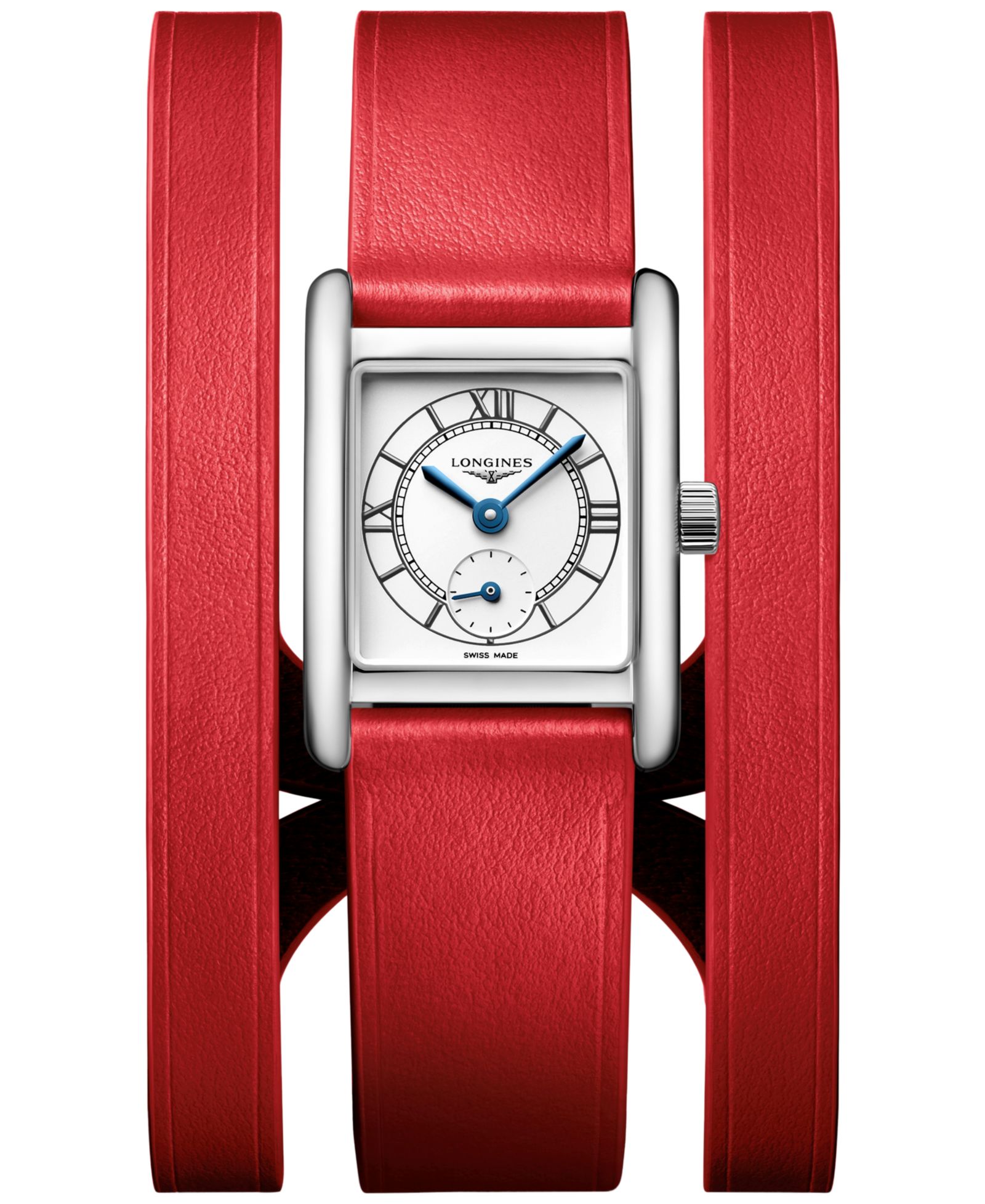 Longines Women's Swiss Mini Dolcevita Red Three-Row Leather Strap Watch 29mm
