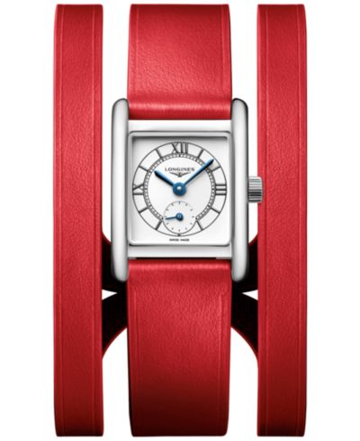 Longines Women's Swiss Mini Dolcevita Red Three-Row Leather Strap Watch 29mm
