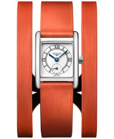 Longines Женские швейцарские часы Dolcevita Swiss Mini, оранжевый кожаный ремешок, 29mm
