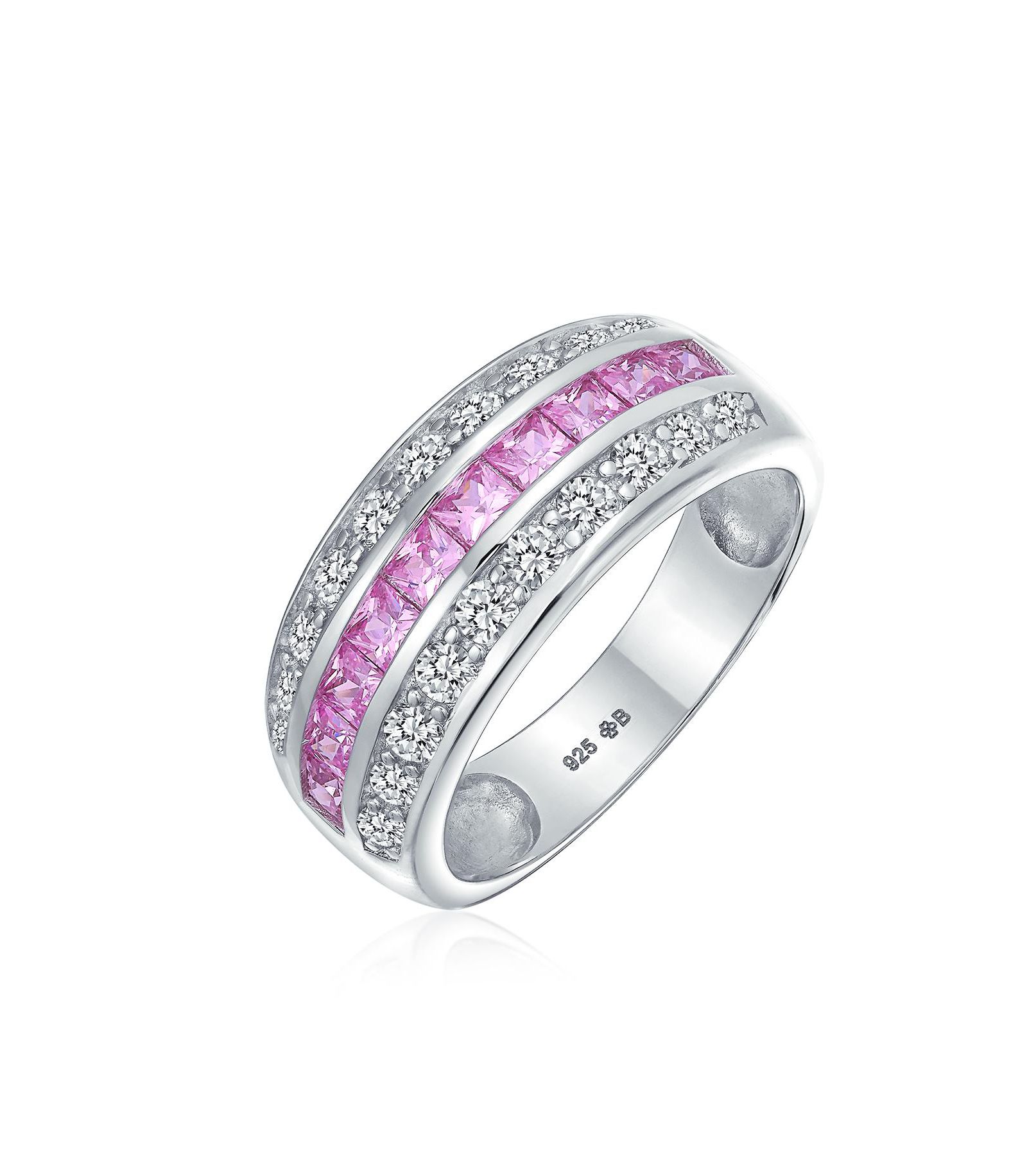 Bling Jewelry Art Deco Pink CZ Cocktail Statement Wedding Band Ring .925 Sterling Silver