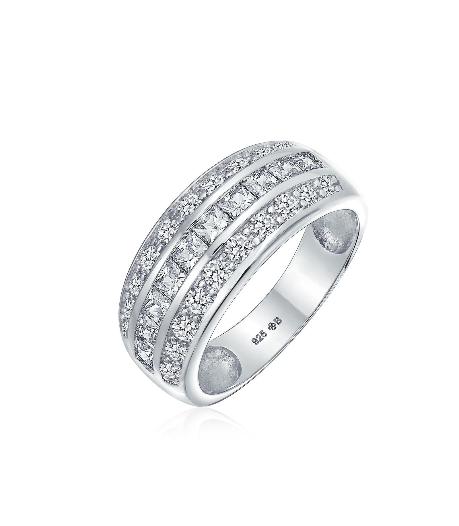 Кольцо Bling Jewelry Art Deco Style Pink Blue Clear Cubic Zirconia CZ Dome 3 Row Wide Statement Band Sterling Silver 8MM