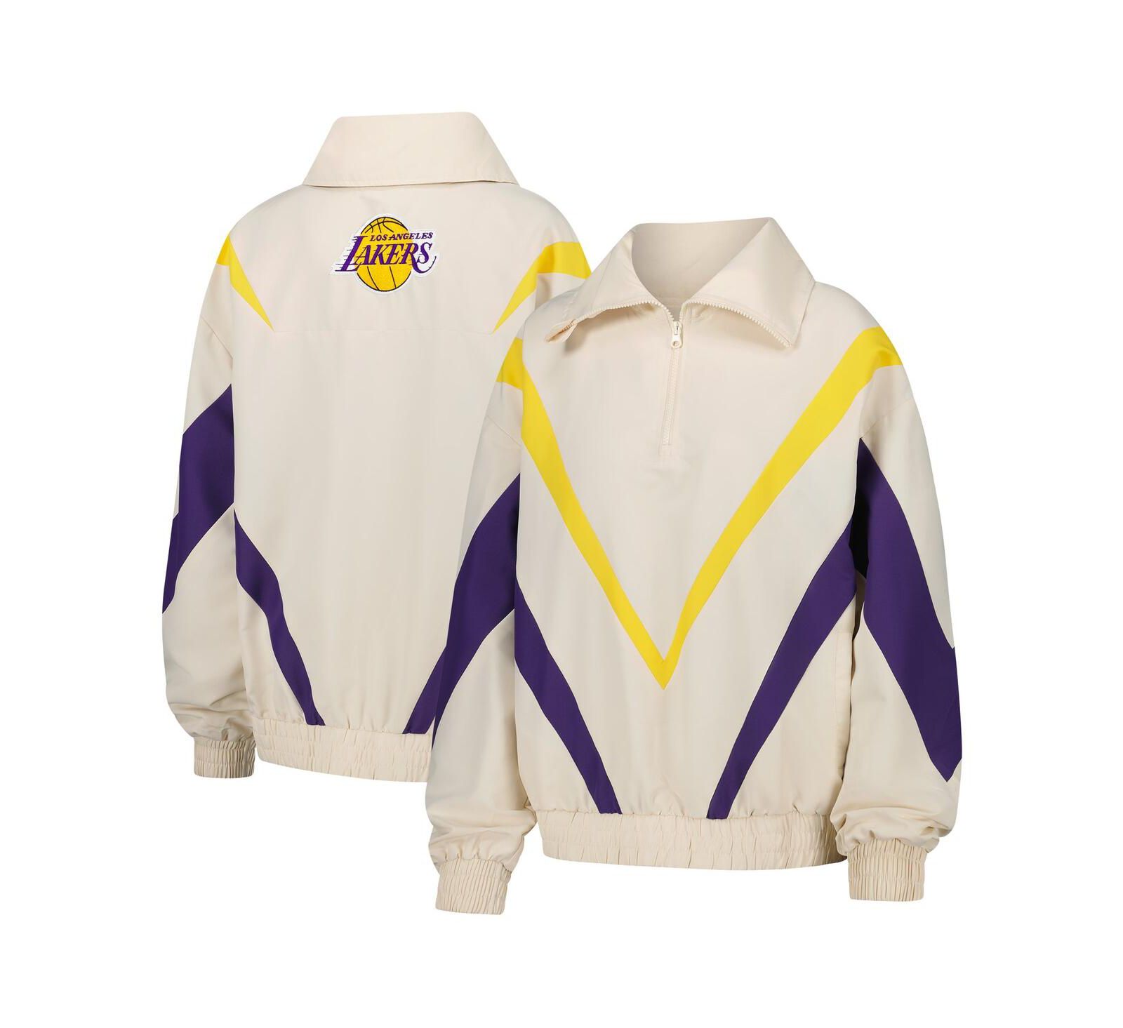 Terez Women's White Los Angeles Lakers Retro Chevron Ripstop Quarter-Zip Windbreaker Jacket