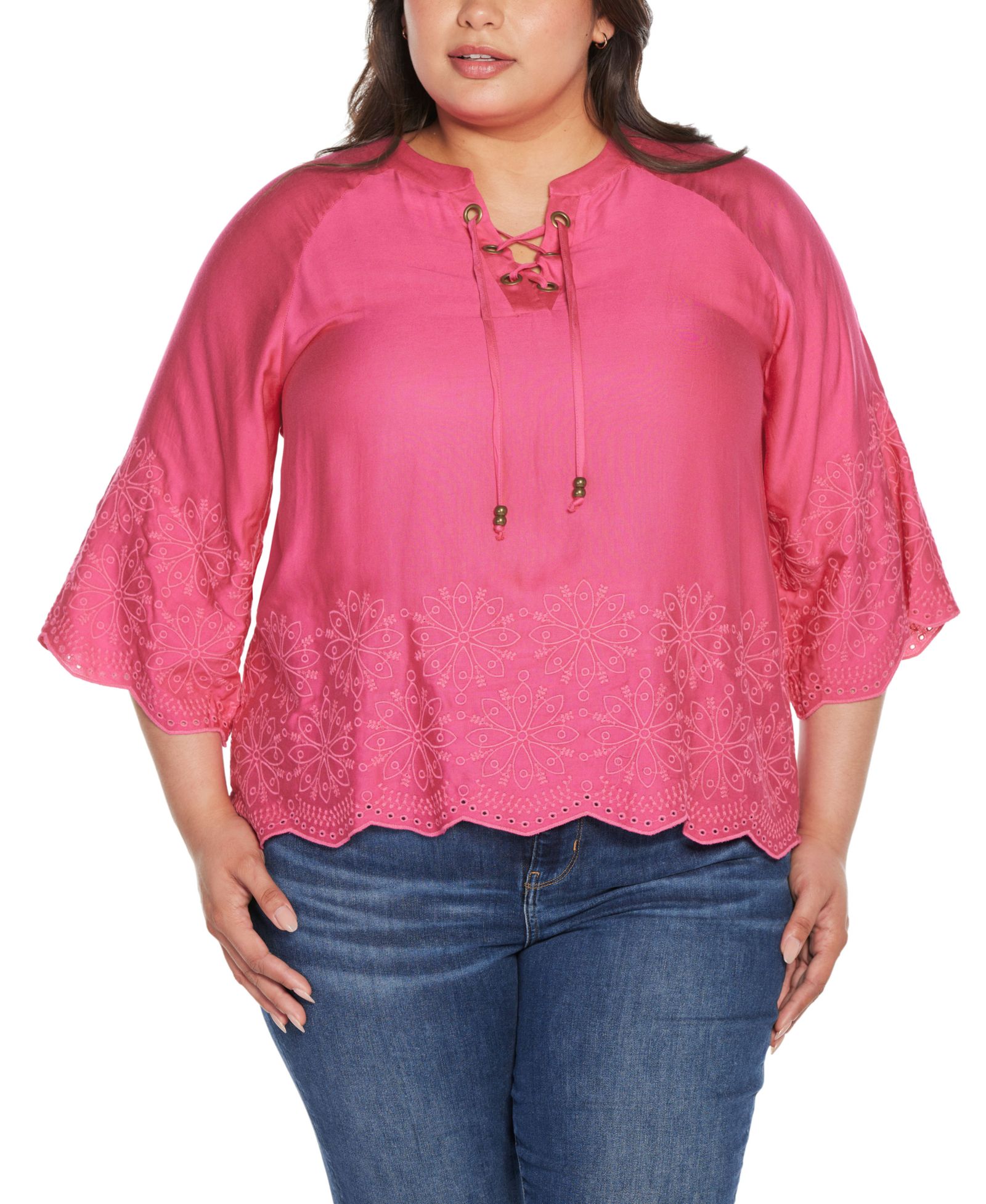 Belldini Black Label Plus Size топ с вышивкой и рукавом 3/4