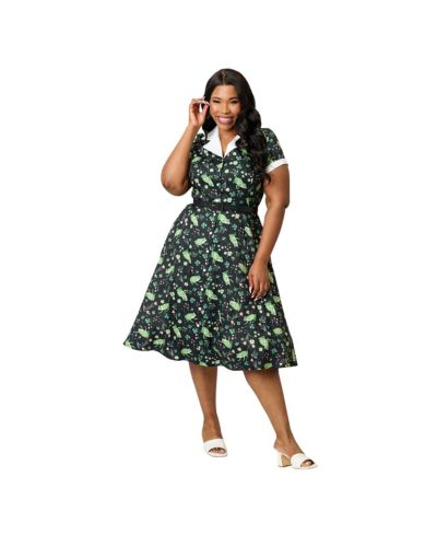 Платье Unique Vintage Plus Size Collared Short Sleeved Belted Swing