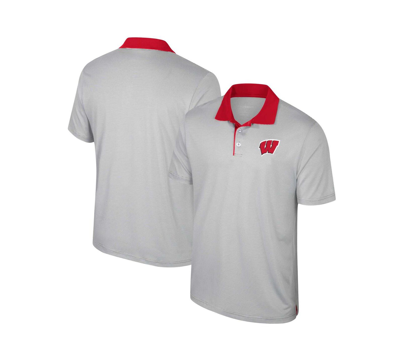 Поло Colosseum Men's Gray Wisconsin Badgers Tide Big & Tall Tuck Striped