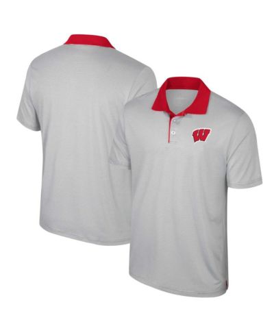 Поло Colosseum Men's Gray Wisconsin Badgers Tide Big & Tall Tuck Striped