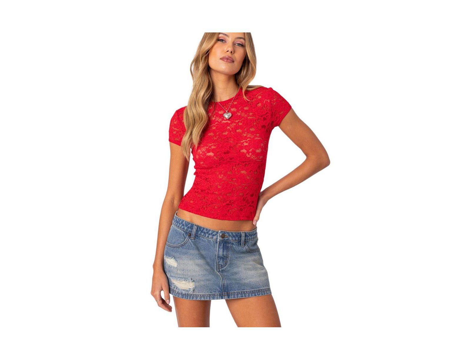 Edikted Women's Kaori Sheer Lace T Shirt