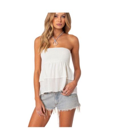 Edikted Women's Harleigh Ruffled Linen Look Tube Top
