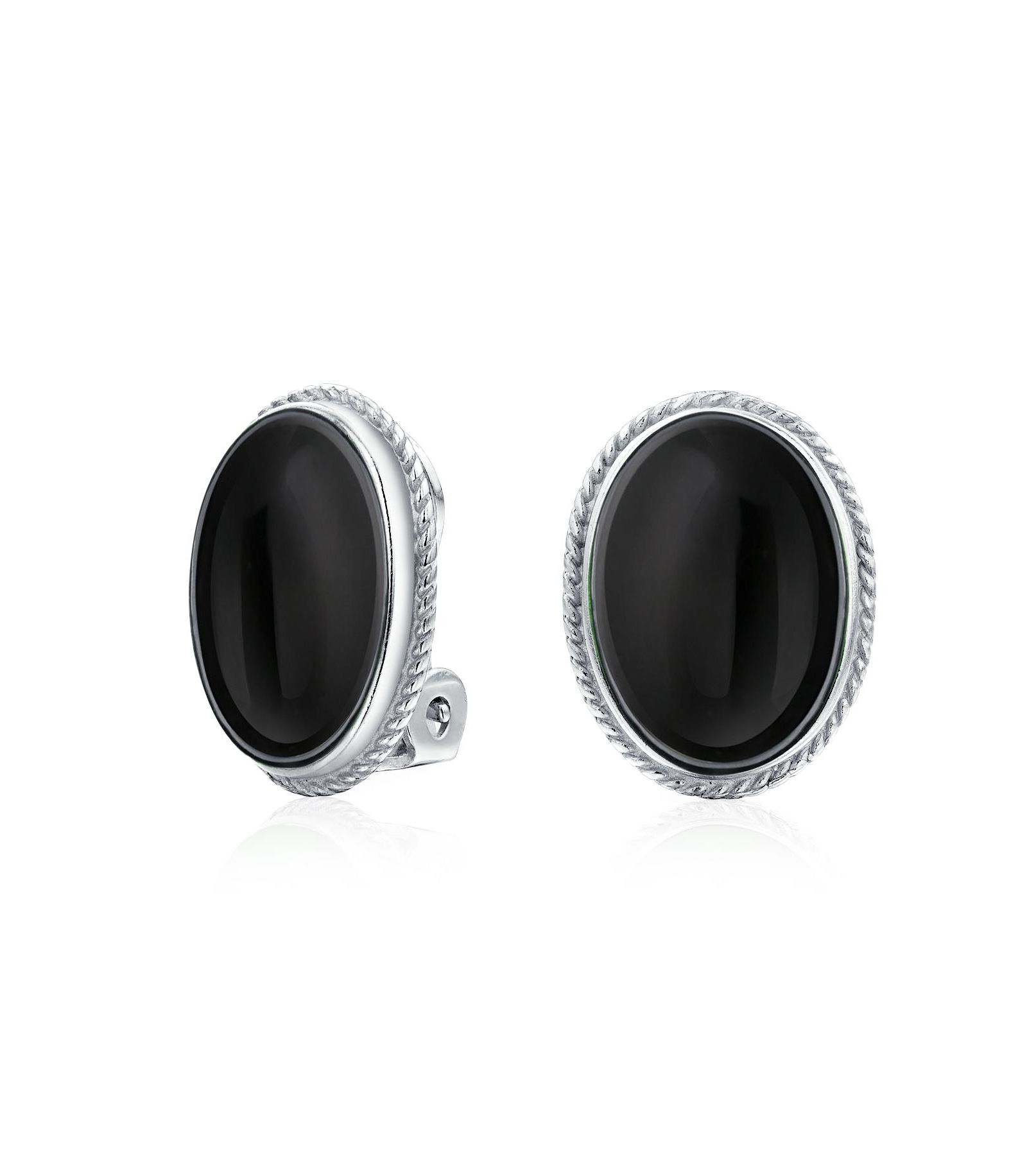 Серьги-клипсы Bling Jewelry с натуральным нефритом, лазуритом и ониксом, 14K Gold Plated Sterling Silver