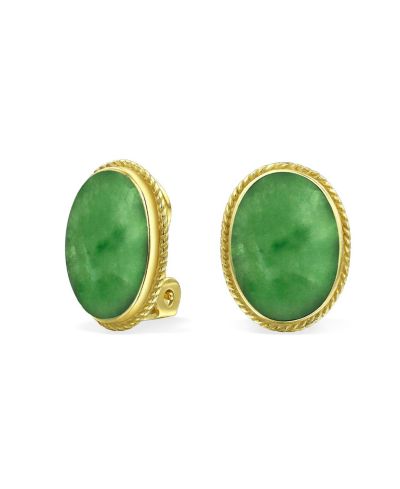 Серьги-клипсы Bling Jewelry с натуральным нефритом, лазуритом и ониксом, 14K Gold Plated Sterling Silver