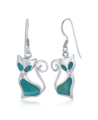 Simona Sterling Silver Created Turquoise Cat Earrings