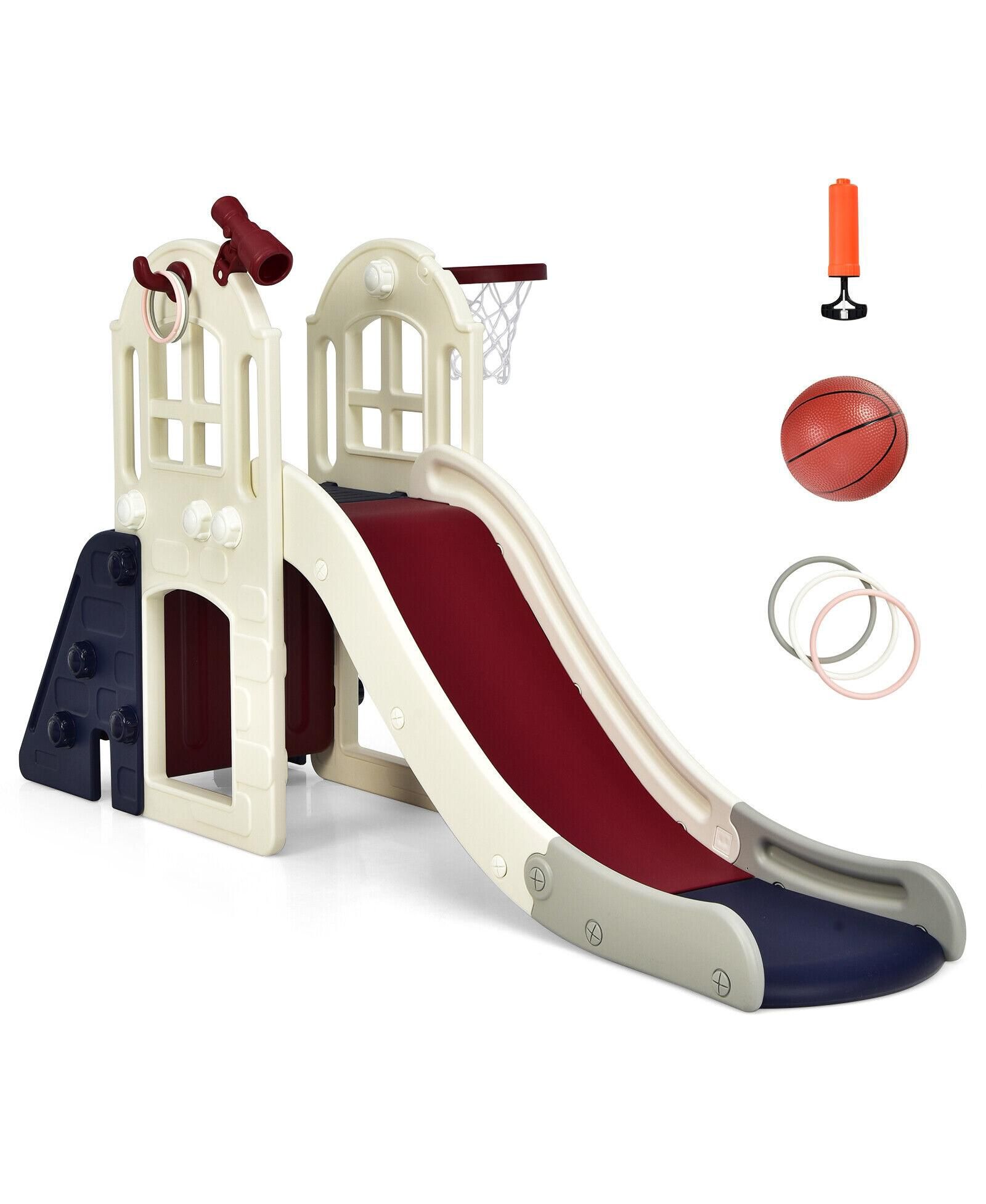 INOLAIT игровой набор детской горки с баскетбольным кольцом, 6-в-1