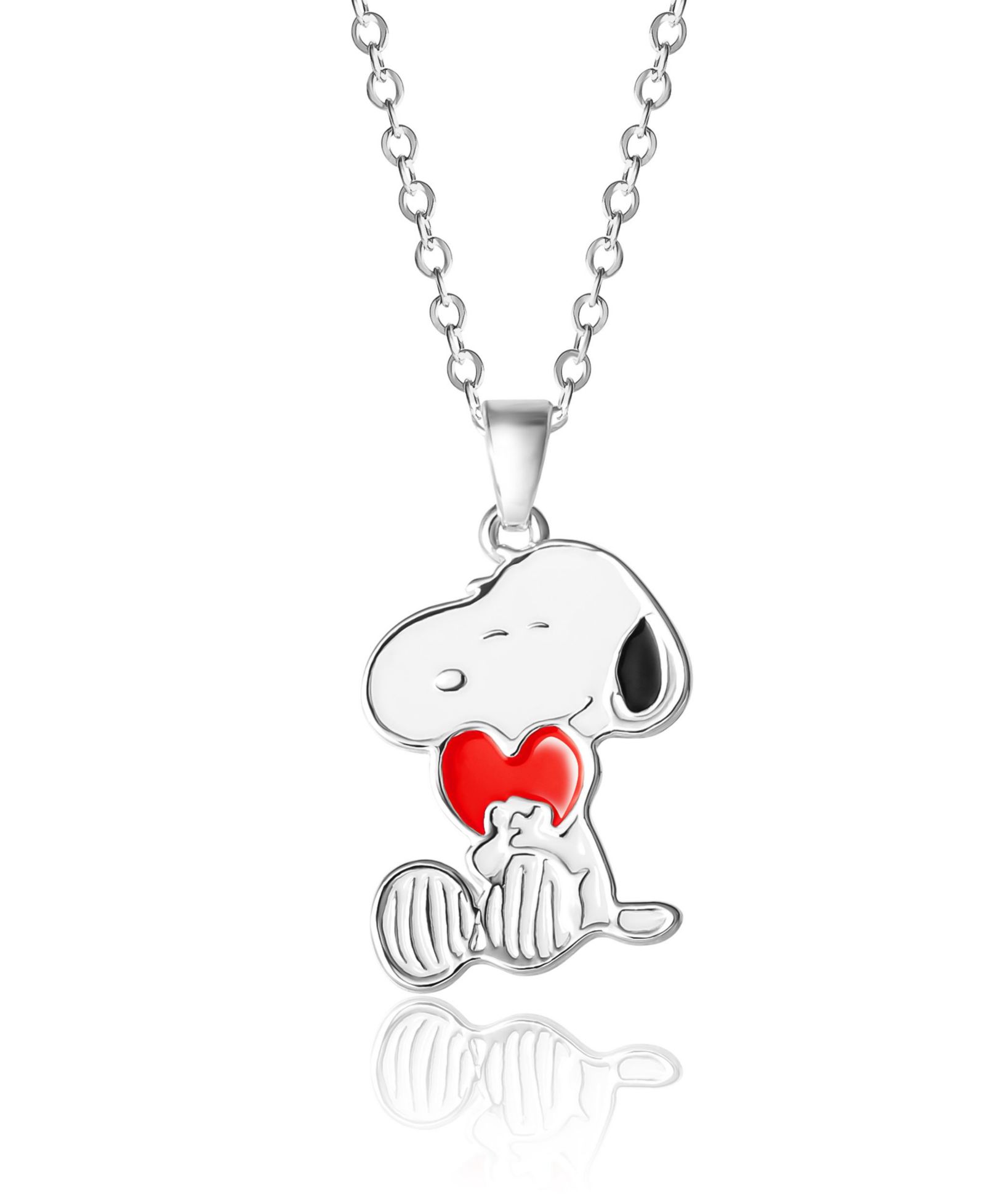 Peanuts Подвеска Snoopy с сердцем, посеребренная, цепь 16+2"