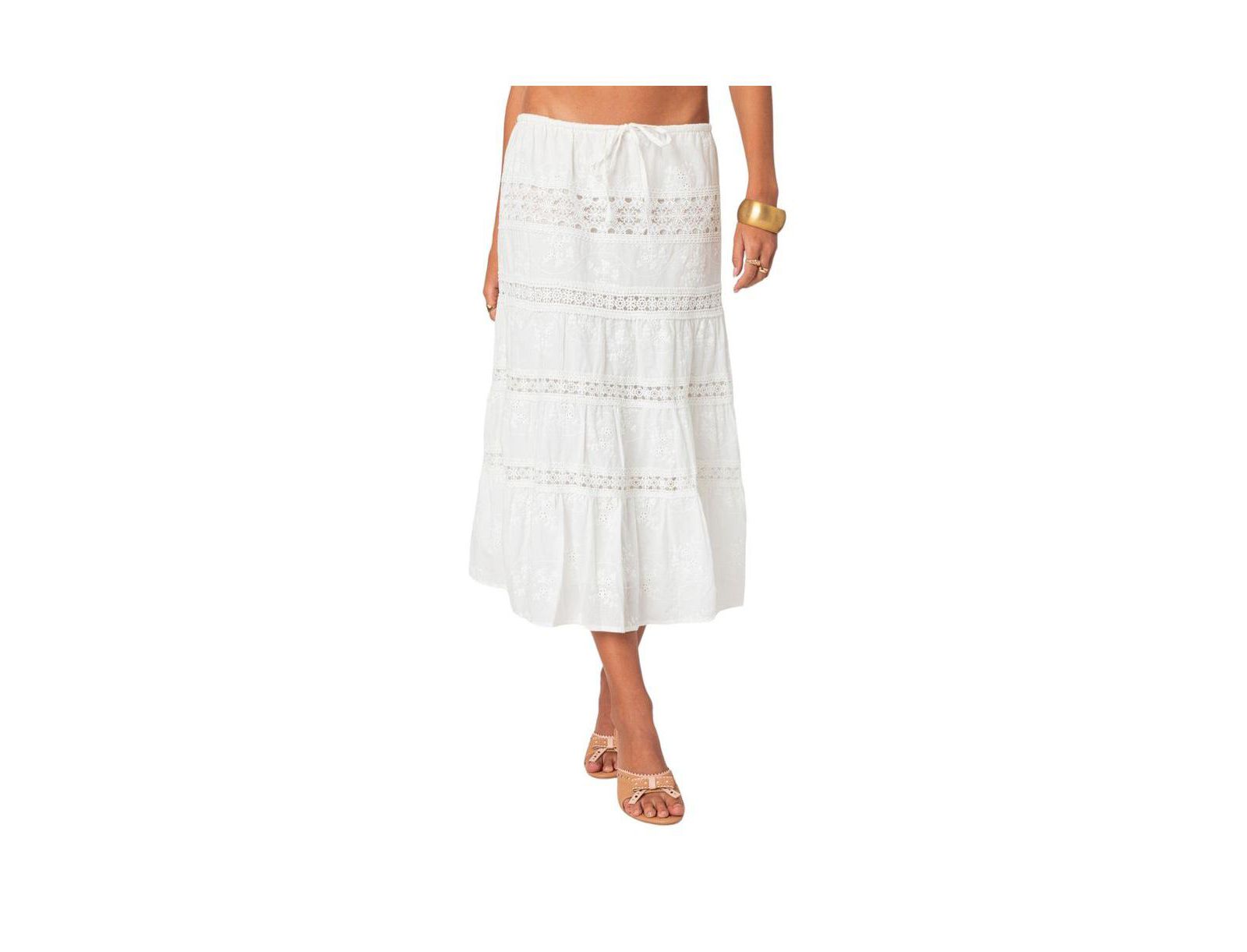Edikted Women's Tiered Cotton Lace Midi Skirt