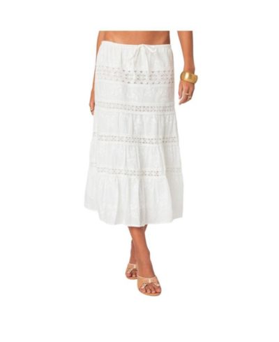 Edikted Women's Tiered Cotton Lace Midi Skirt