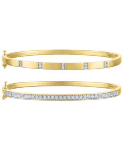 Набор из 2 шт. браслетов Diamond Bangle (1/5 ct. t.w.) из позолоченного стерлингового серебра или стерлингового серебра