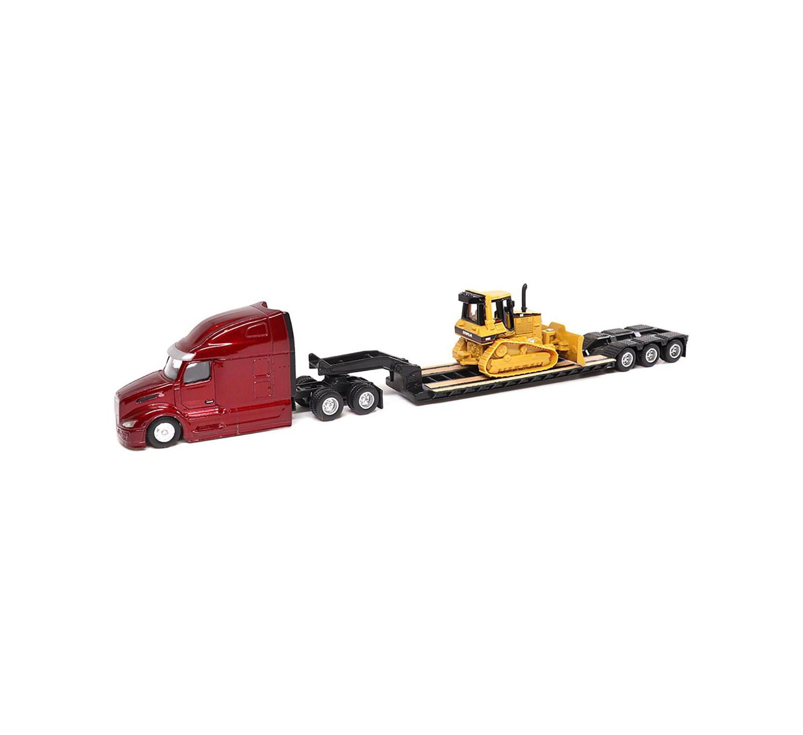 Модель Diecast Masters 1/87 Peterbilt UltraLoft Tandem Tractor с прицепом Lowboy и бульдозером Caterpillar D5M