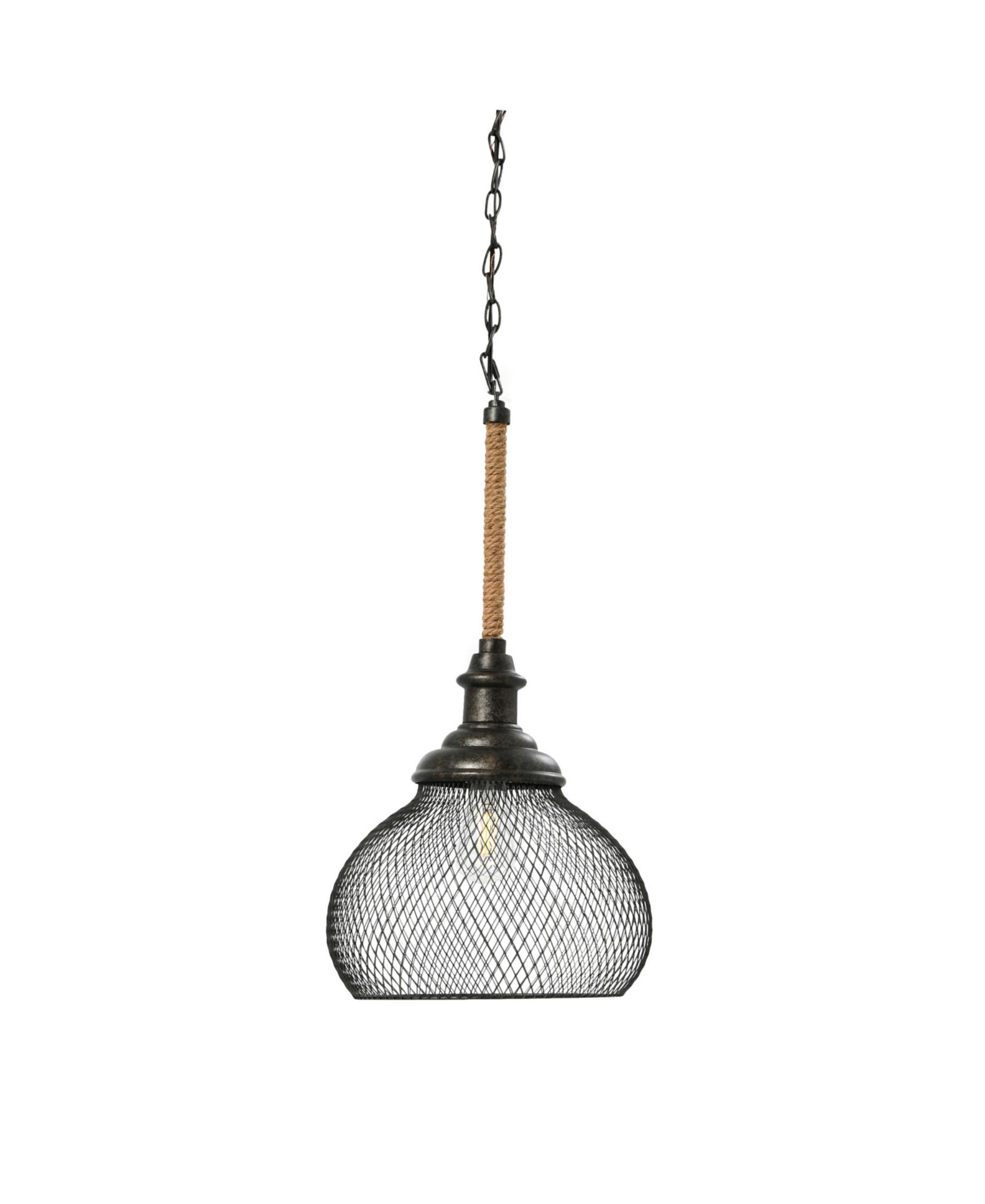 Robert Stevenson Lighting Martha - Woven Metal and Natural Rope Ceiling Light Black