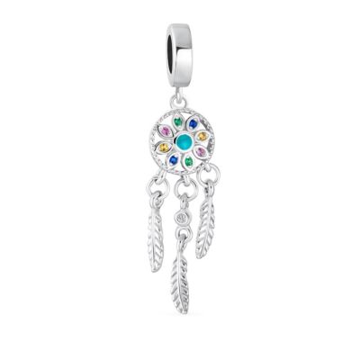 Bling Jewelry Dream Catcher Dangle Charm Bead Tassel Feather Leaves 925 Sterling Silver