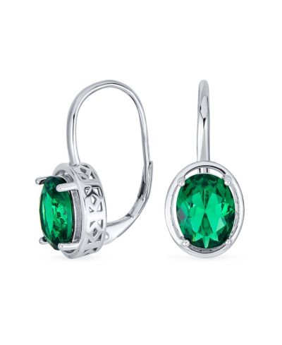 Bling Jewelry Elegant Filigree Design Emerald Oval CZ Drop Earrings .925 Sterling Silver