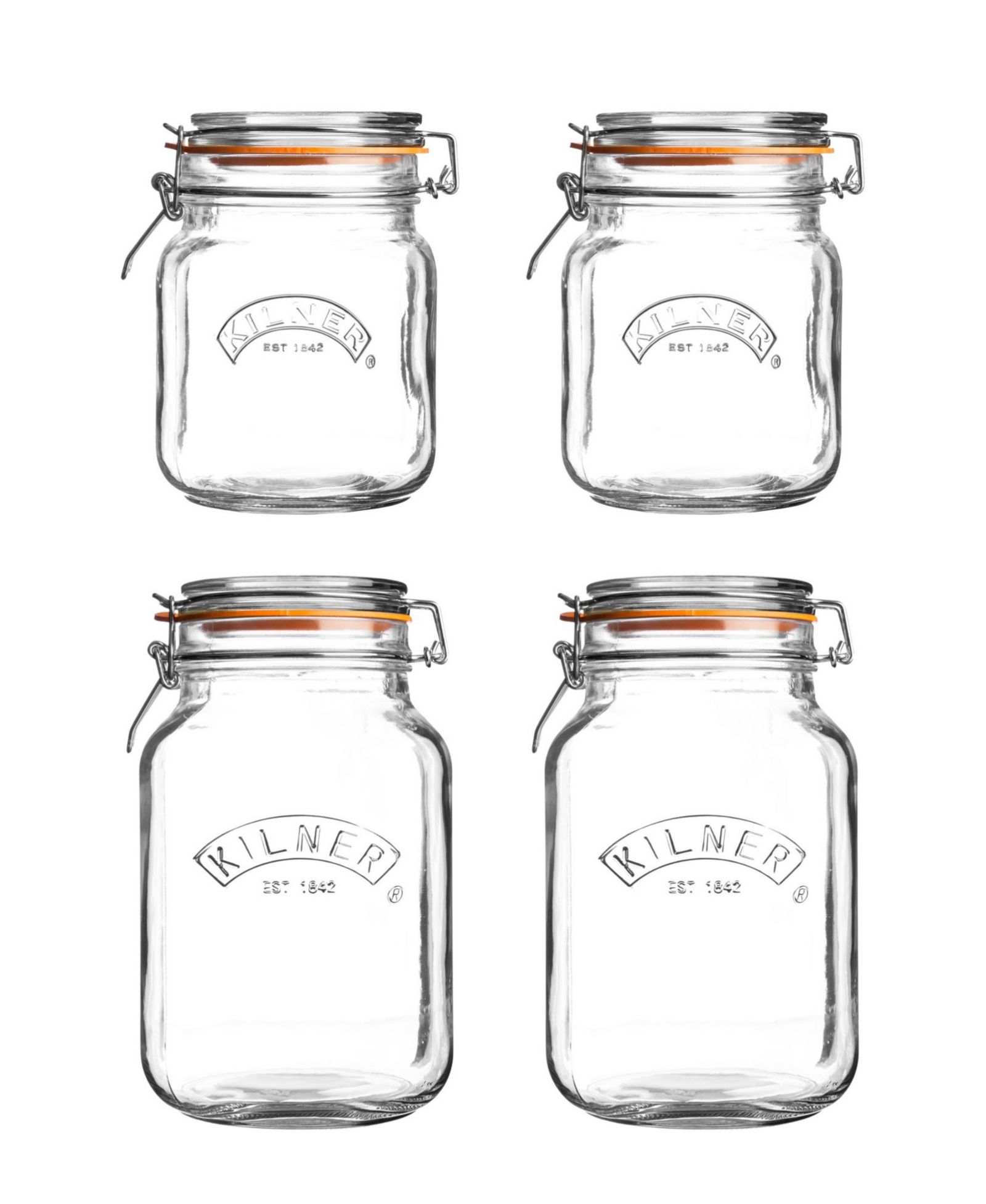 Набор из 4 квадратных банок Kilner Square Clip Top