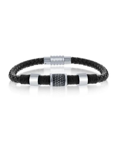 Metallo Stainless Steel Oxidized Genuine Leather Bracelet