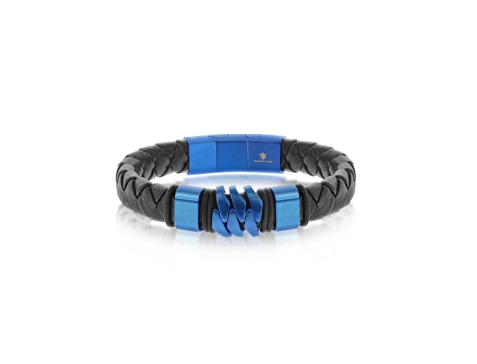 Metallo Stainless Steel Genuine Black Leather Bracelet