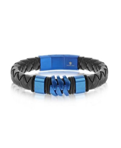 Metallo Stainless Steel Genuine Black Leather Bracelet