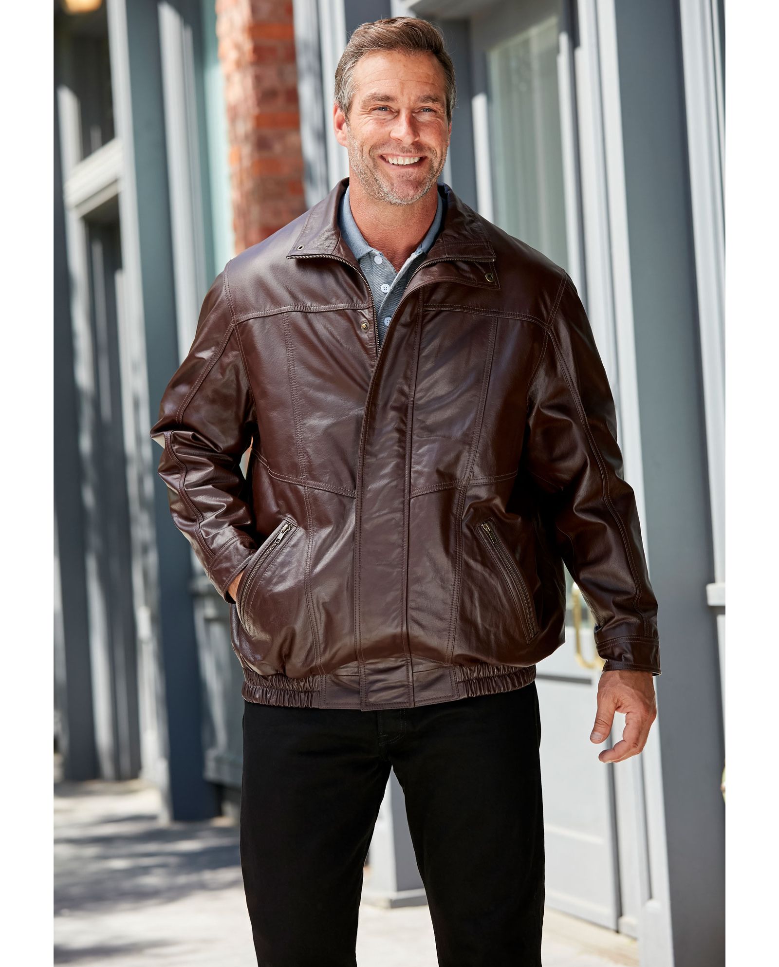 KingSize Men's Leather Bomber Jacket