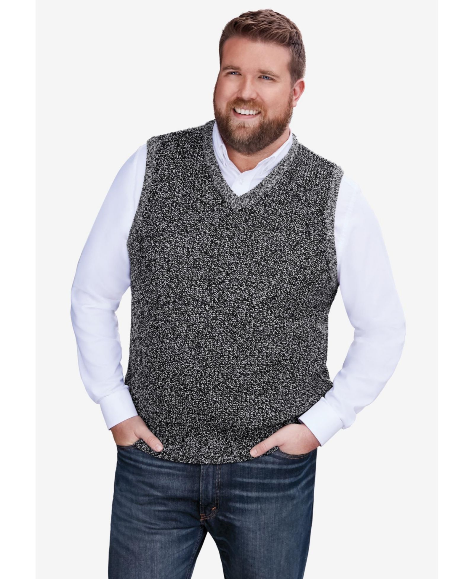 Мужской трикотажный жилет KingSize Shaker Knit с V-образным вырезом